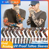 A pair of vivid printing UV-proof tattoo sleeves worn by a man.