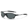 A pair of black sunglasses with a metal frame and polarized lenses shown against a white background.