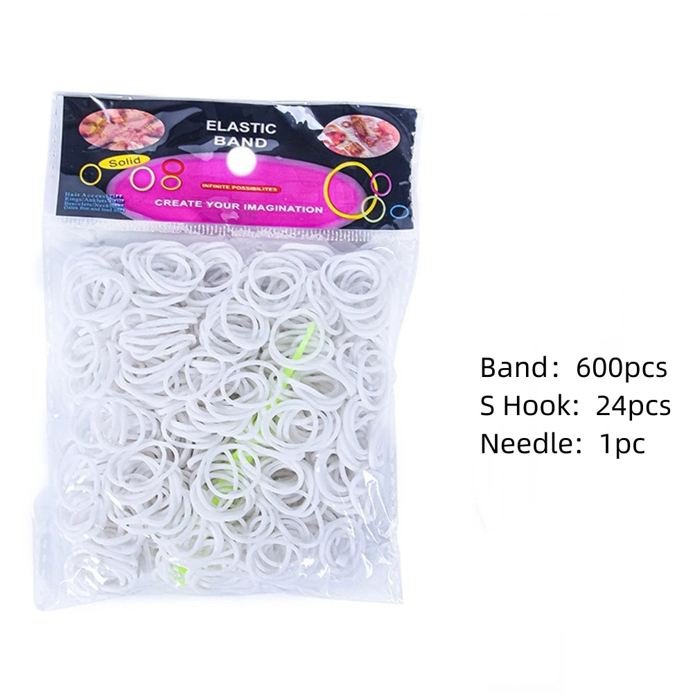 Paquete de bandas elásticas para telar, ganchos y agujas para hacer pulseras.