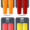 A set of four compression sleeves in orange, red, rose, and yellow colors displayed against a dark background.