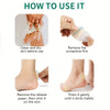 Instructions showing how to clean, remove the film, and apply invisible silicone blister patches for foot protection