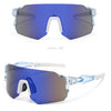 A pair of blue-tinted, square sunglasses shown from the front and side views.