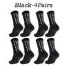 A set of four pairs of black athletic grip socks.