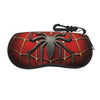 A black pouch designed to look like a spider web, featuring a large black spider graphic on a red background.