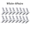 Eight pairs of white multi-sport athletic grip socks laid out for display.