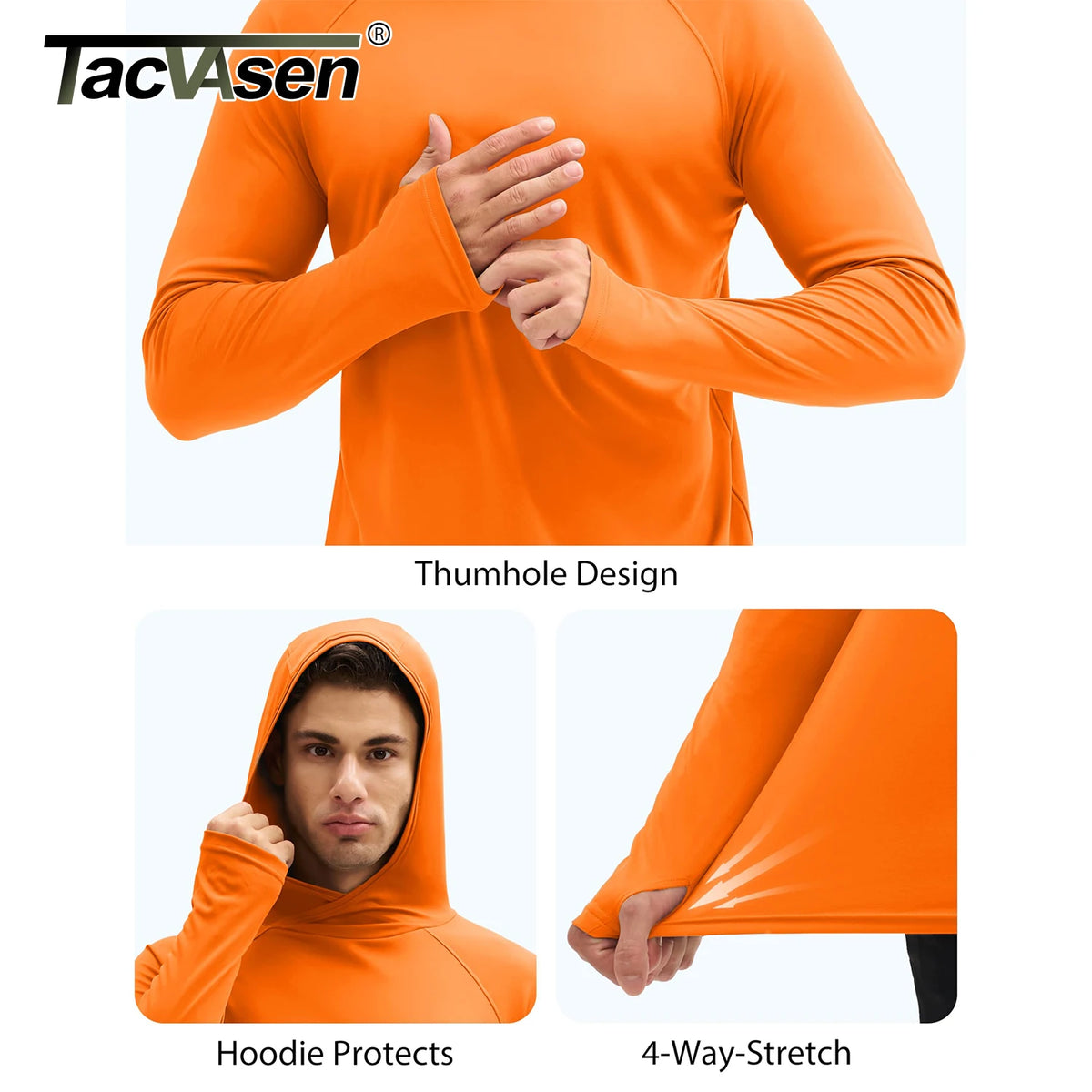 Oranger Herren-Leicht hoodie mit Daumlochdesign, Schutz und 4-Wege-Stretch.