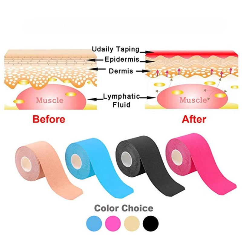 Rolls of colored kinesiology tape used for facial lifting and wrinkle treatment