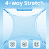 A close-up view of a clear, stretchy fabric demonstrating four ways to stretch: high-elasticity, soft-touch, and resilience.