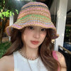 Handwoven Rainbow Stripe Straw Sun Hat with Wide Brim