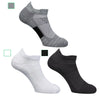 A pair of performance running socks shown in gray and black colors.