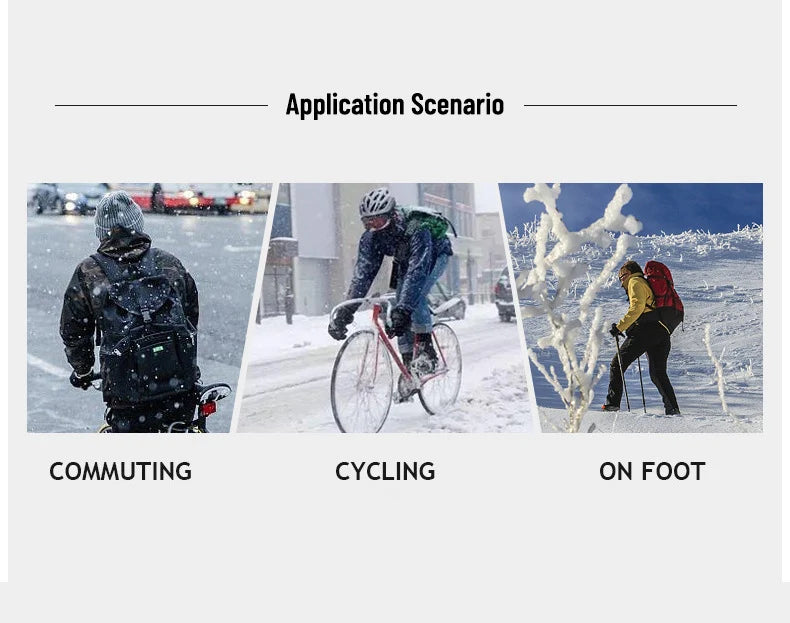 Three scenarios showing people engaging in outdoor activities: commuting, cycling, and walking on foot.