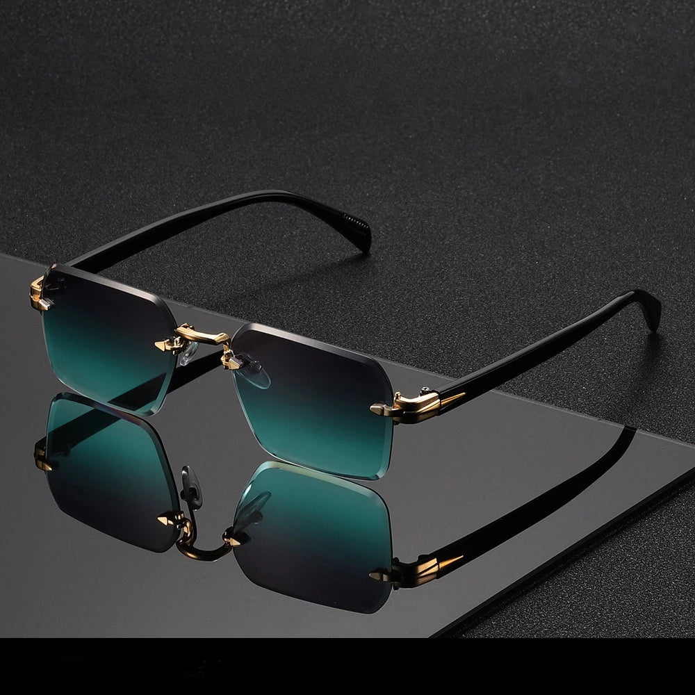 Vintage Rectangle Rimless Sunglasses with UV400 Protection