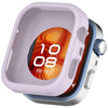 Coque de protection en silicone pour une Huawei Watch Fit 4 ou Pro, affichée avec un cadran orange et blanc.
