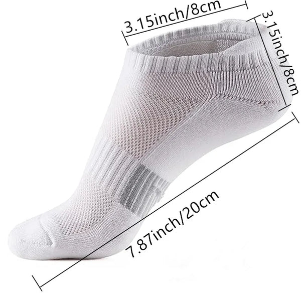 A white breathable women's sports sock shown from the side with measurements.