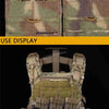 A tactical magazine pouch for plate carriers shown in use display with multiple pouches and a magazine.
