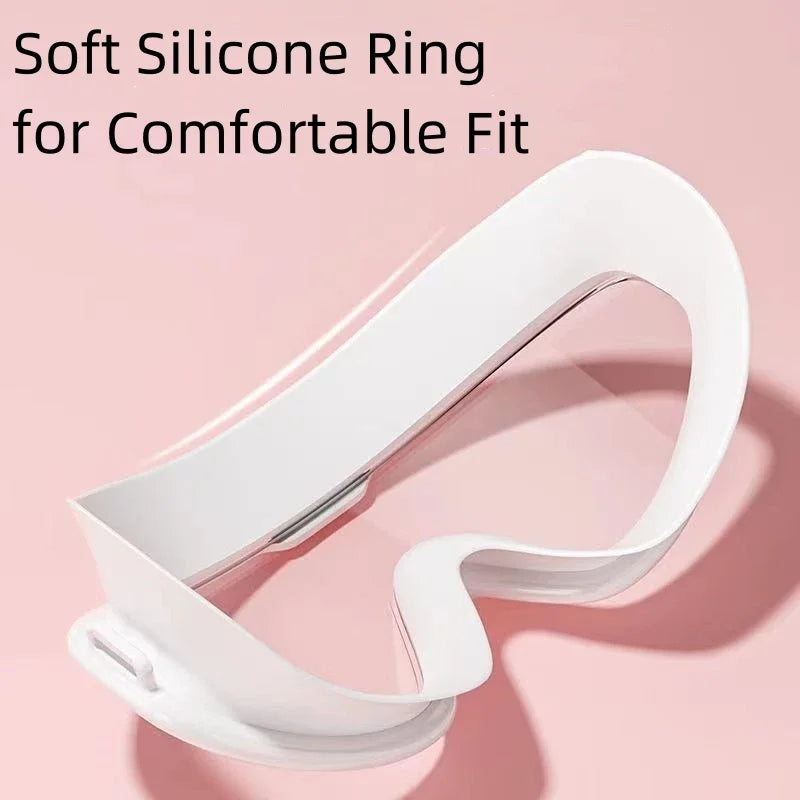 Anillo de silicona blanca suave para un ajuste cómodo, mostrado contra un fondo rosa.