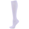 A white compression sock for veins and pregnancy, shown vertically.