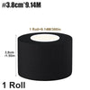 A roll of black athletic support tape measuring 3.8cm wide and 9.14 meters long.