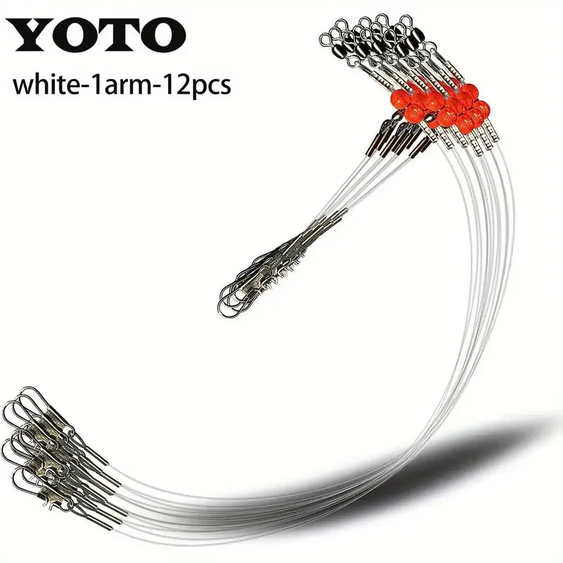 White one-arm fishing tackle rig with 12 pieces of hooks and line.