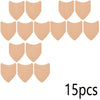 Collection de quinze bandes anti-frottement en forme de bouclier beige pour la cuisse, disposées en motif.