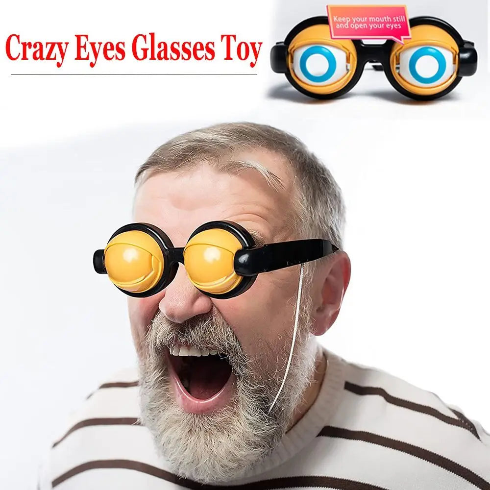 A man wearing funny novelty glasses with yellow lenses and black frames, showing an open mouth.