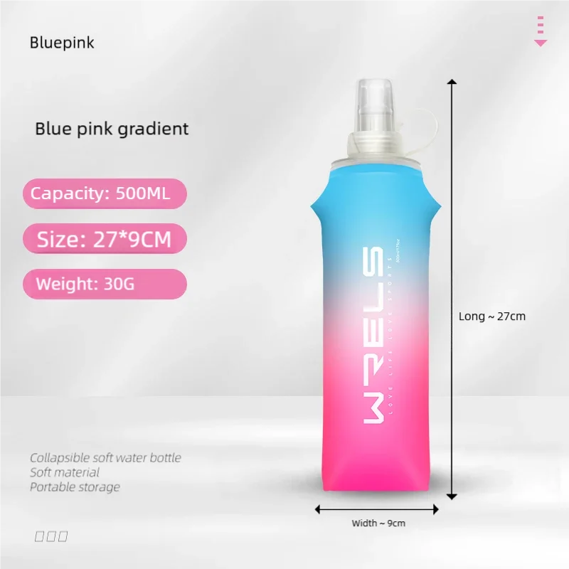 A tall, translucent blue pink gradient water bottle with a clear cap, shown standing upright.