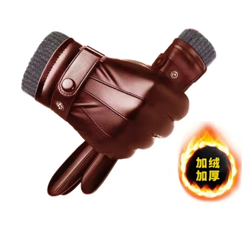 Men's Genuine Leather Touchscreen Gloves with Soft Fleece Lining