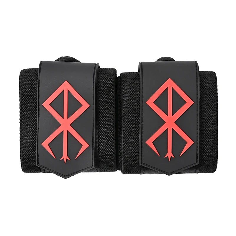 Envelopps de poignet noirs robustes avec un motif croisé rouge.