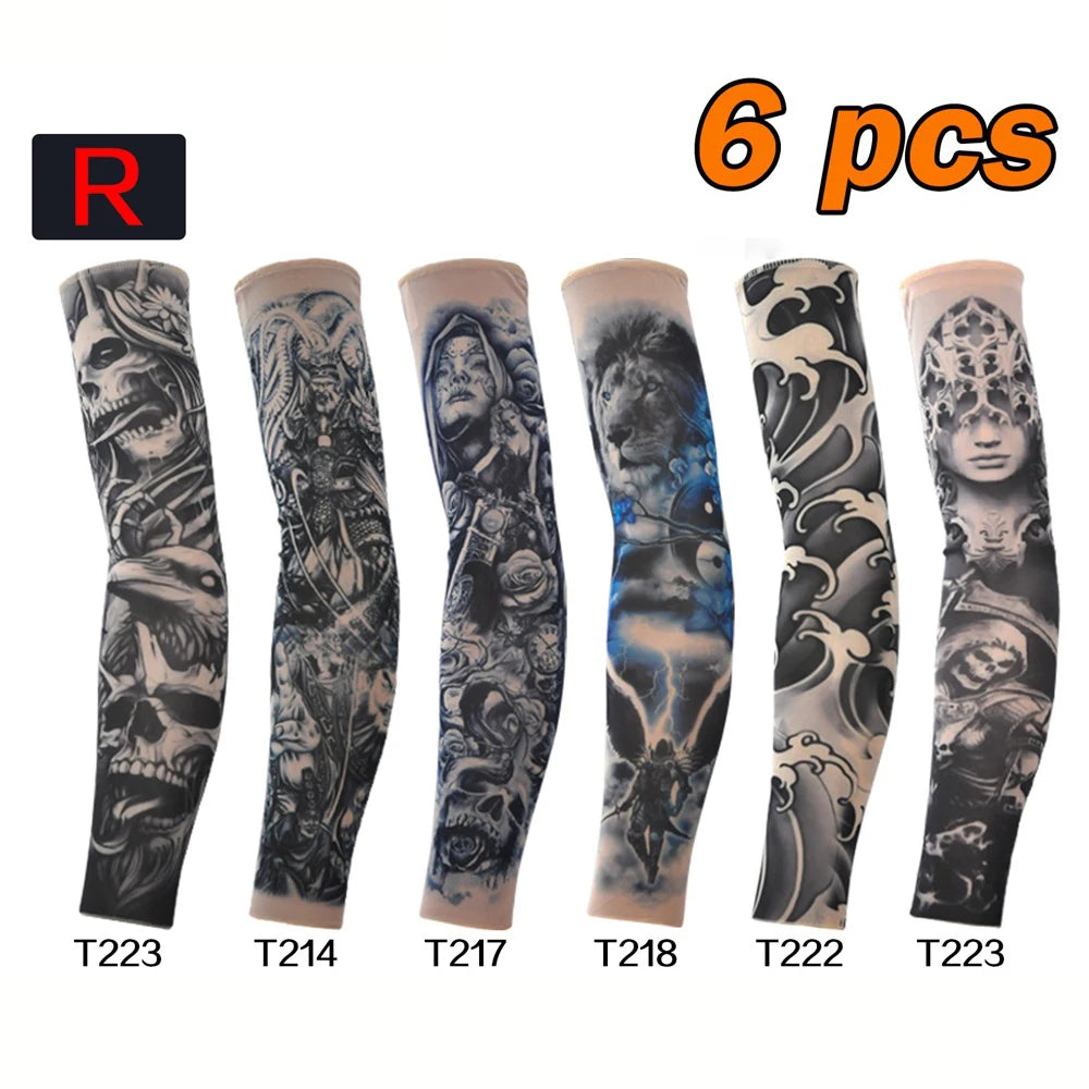 Six packs of black and gray UV protection tattoo arm sleeves for active lifestyle