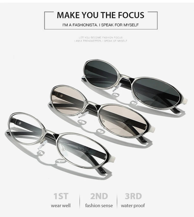 Retro Oval Sunglasses with Slim Metal Frame