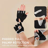 Black padded silicone gel anti-slip protection gloves shown on a hand and detailed views