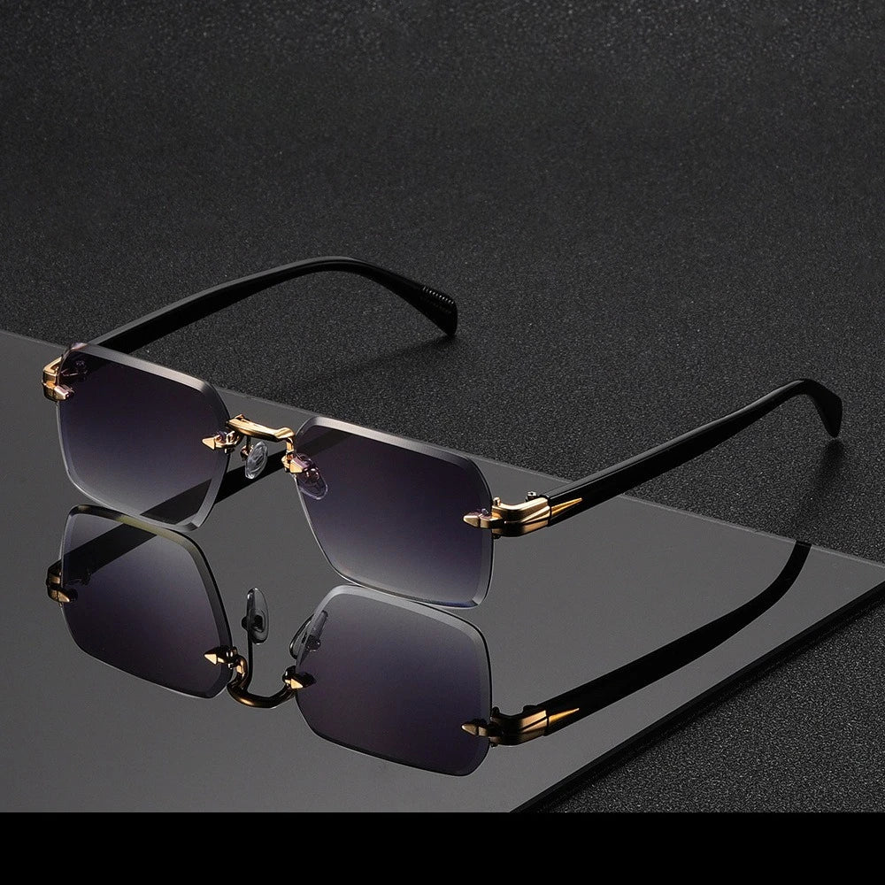 Vintage Rectangle Rimless Sunglasses with UV400 Protection