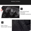 Close-up view of tactical five-finger gloves showing back pad and palm cushion features.