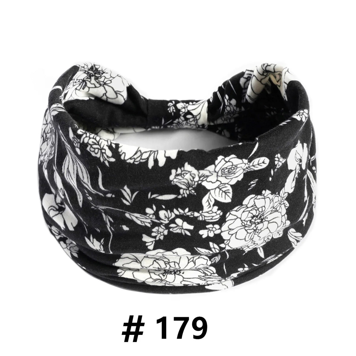 Bandeau en coton extensible à imprimé floral noir et blanc style bohème