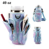 A light blue patterned fabric carrier bag designed to hold and protect a 40 oz water bottle or tumbler.