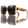 Brown leopard print square sunglasses with gold accents