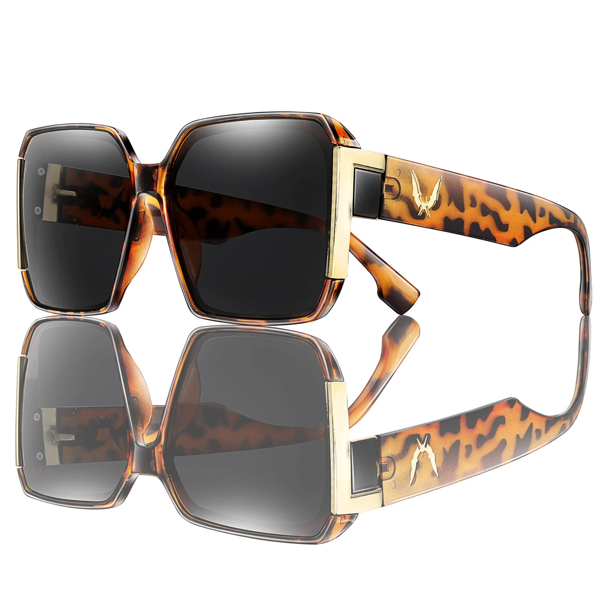 Brown leopard print square sunglasses with gold accents