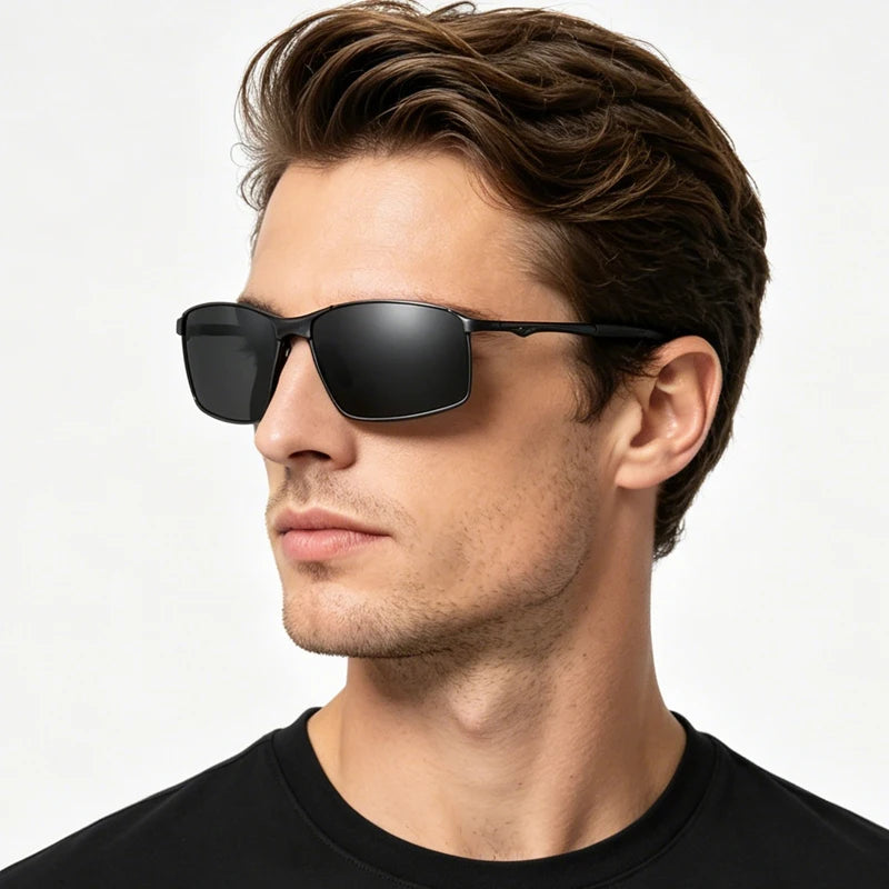 Polarized Square Sunglasses for Men with Metal Frame
