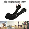 Black ice sun protection sleeve worn on an arm, shown in various outdoor activities.