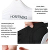 Close-up of black half finger cycling gloves showing elastic fabric, thickened palm pad, and quick release ears.