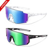A pair of youth UV400 sunglasses with a square frame shown in two colors, blue/purple and green.