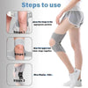 Instructions showing steps to use a joint support knee pad for pain relief