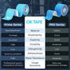 A comparison chart showing Prime Series and Pro Series OKtape kinesiology tape features for various physical properties.