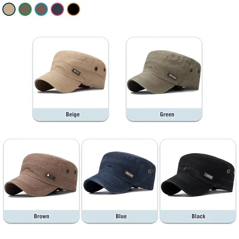 Classic Military Cadet Flat Cap – Unisex Adjustable Snapback