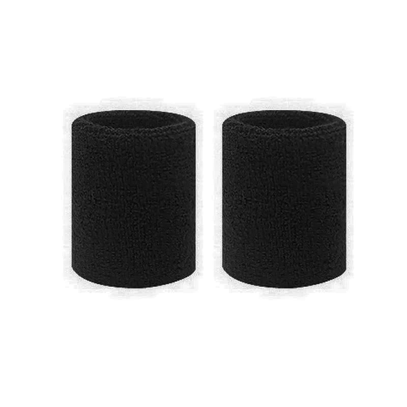 A pair of black dual sports wristbands designed for sweat absorption.