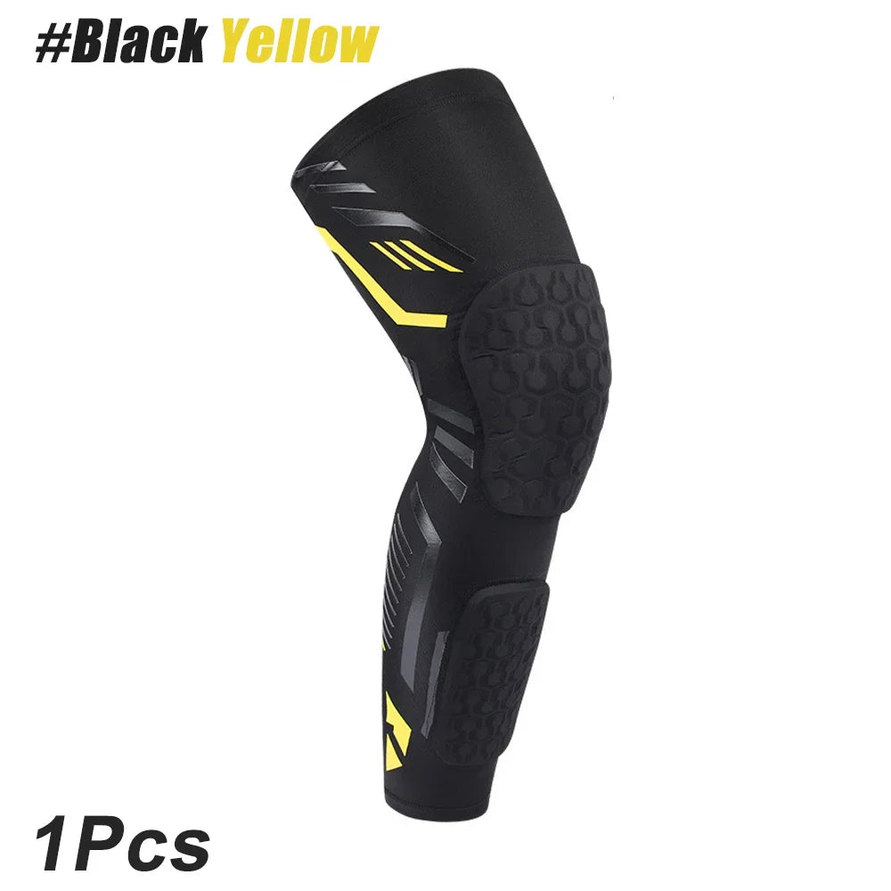 Black and yellow padded knee and calf compression sleeve