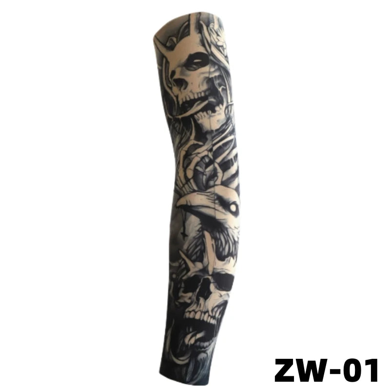 Manche de tatouage en tricot extensible noir et gris avec des motifs de crâne