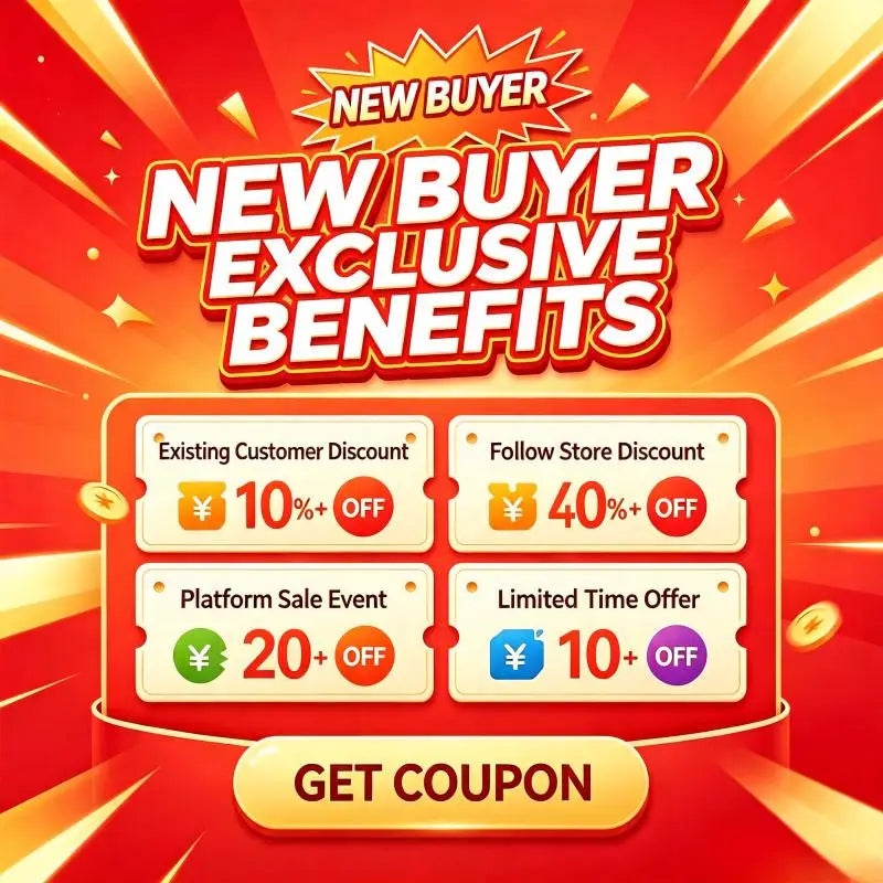 A promotional graphic for new buyer exclusive benefits including discounts and offers.