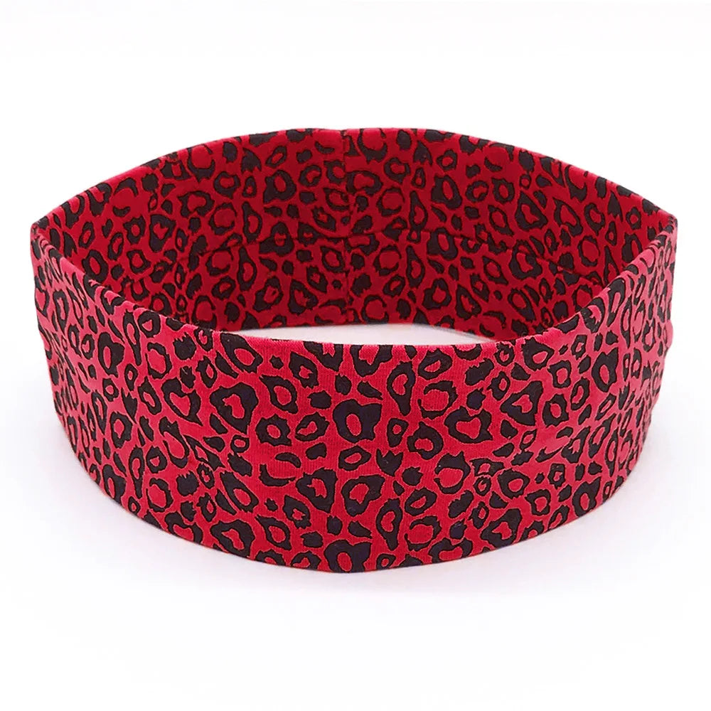 A red and black leopard print women's sports headband.