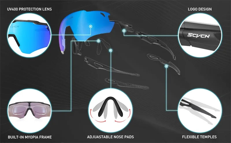Polarized Sport Sunglasses with 3 Interchangeable Lenses